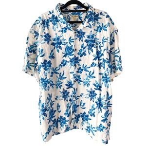 Chip & Pepper Mens Button Up Hawaiian Shirt XXL White Blue Floral Linen Tropical
